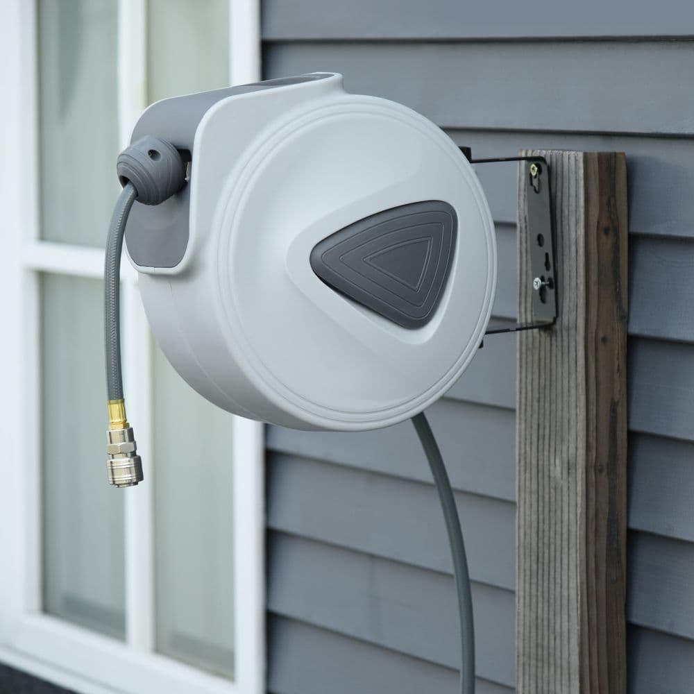 image-Retractable Air Hose Reel Auto Self-Winding Wall Mount 1/4" 15m+140cm Durhand