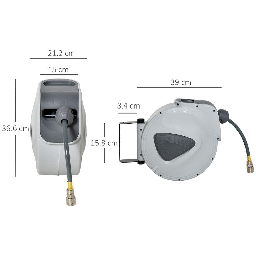 image-Retractable Air Hose Reel Auto Self-Winding Wall Mount 1/4" 15m+140cm Durhand