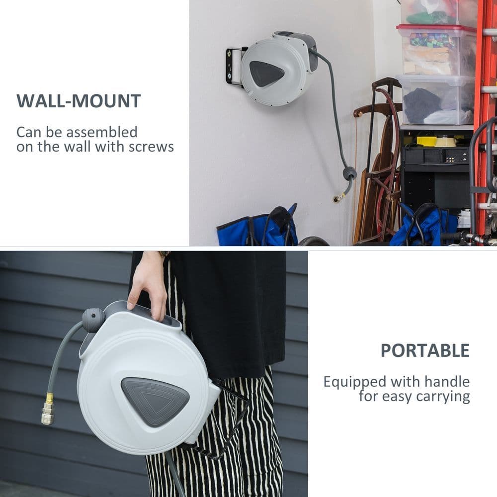 image-Retractable Air Hose Reel Auto Self-Winding Wall Mount 1/4" 15m+140cm Durhand