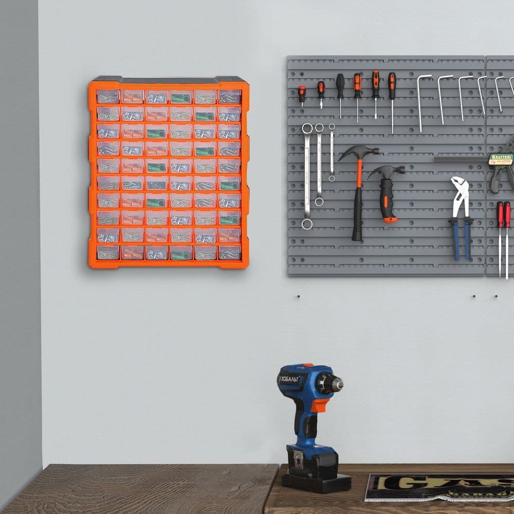 image-60 Drawers Parts Organiser Wall Mount Storage Cabinet Nuts Bolts Tools Clear