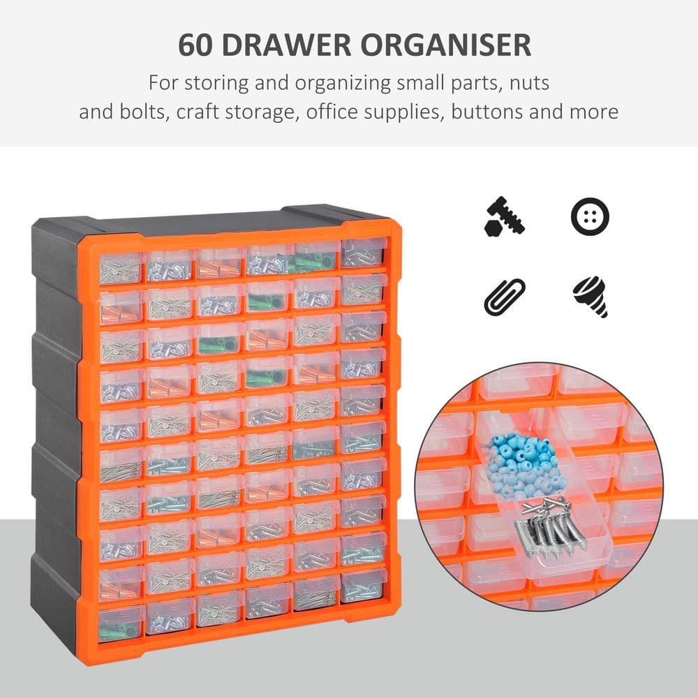 image-60 Drawers Parts Organiser Wall Mount Storage Cabinet Nuts Bolts Tools Clear