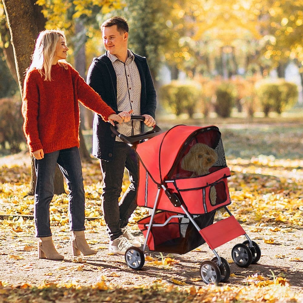 image-Pet Stroller Carrier Foldable Deluxe Jogger Travel Dog Cat 4 Wheels Pawhut