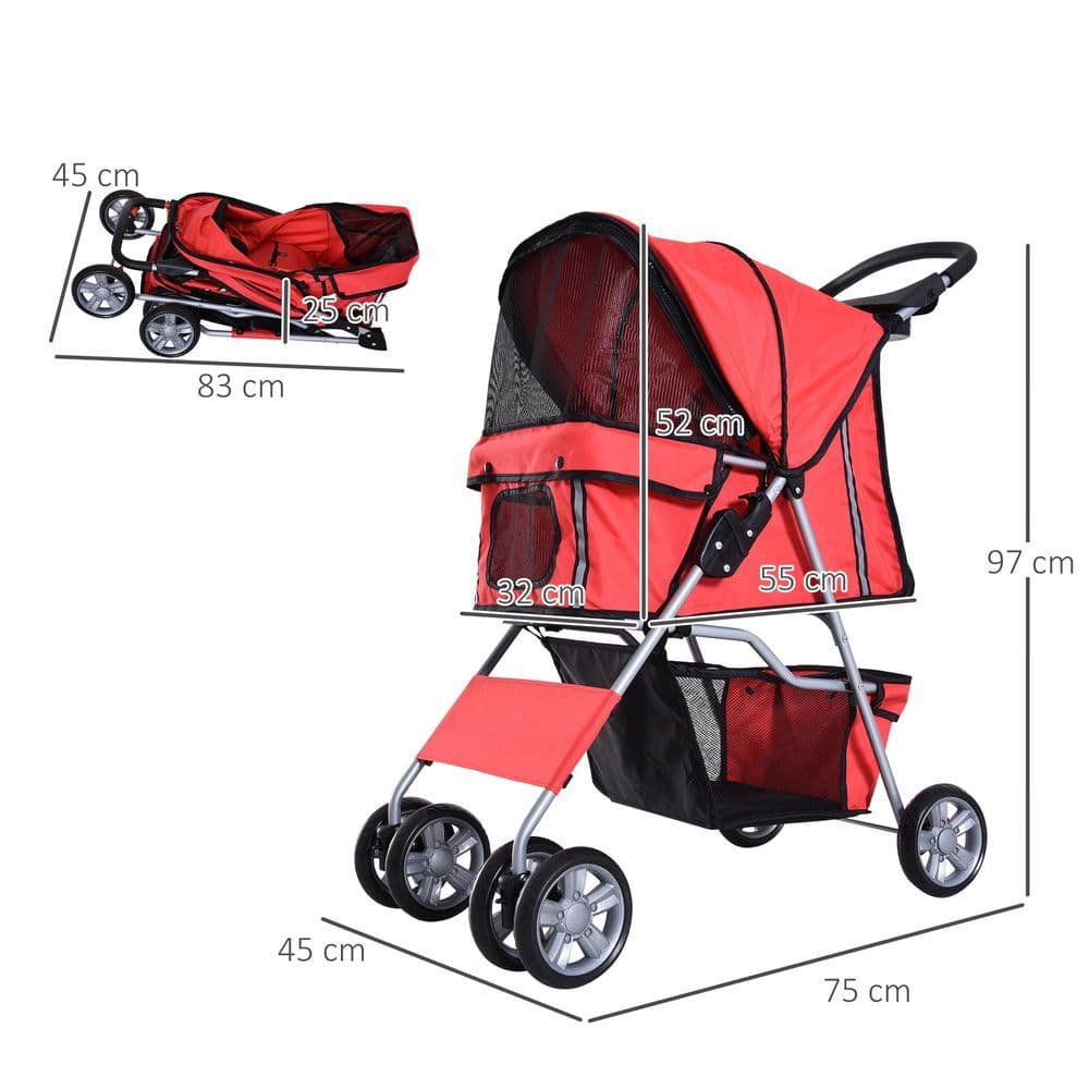 image-Pet Stroller Carrier Foldable Deluxe Jogger Travel Dog Cat 4 Wheels Pawhut