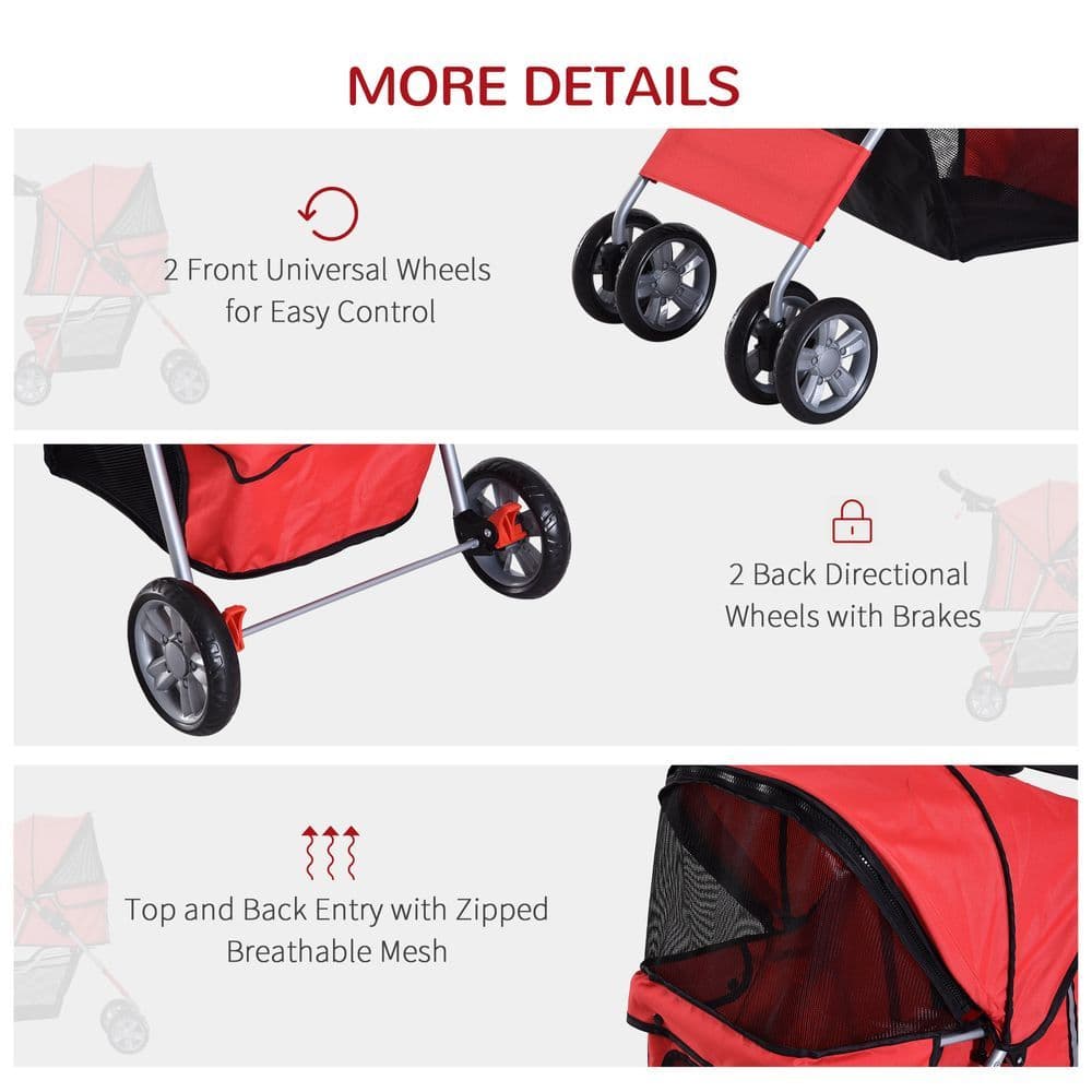 image-Pet Stroller Carrier Foldable Deluxe Jogger Travel Dog Cat 4 Wheels Pawhut