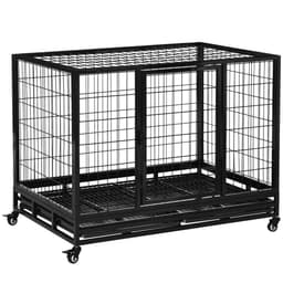 image-Metal Kennel Cage with Wheels and Crate Tray for Pet Dog Large Black Pawhut