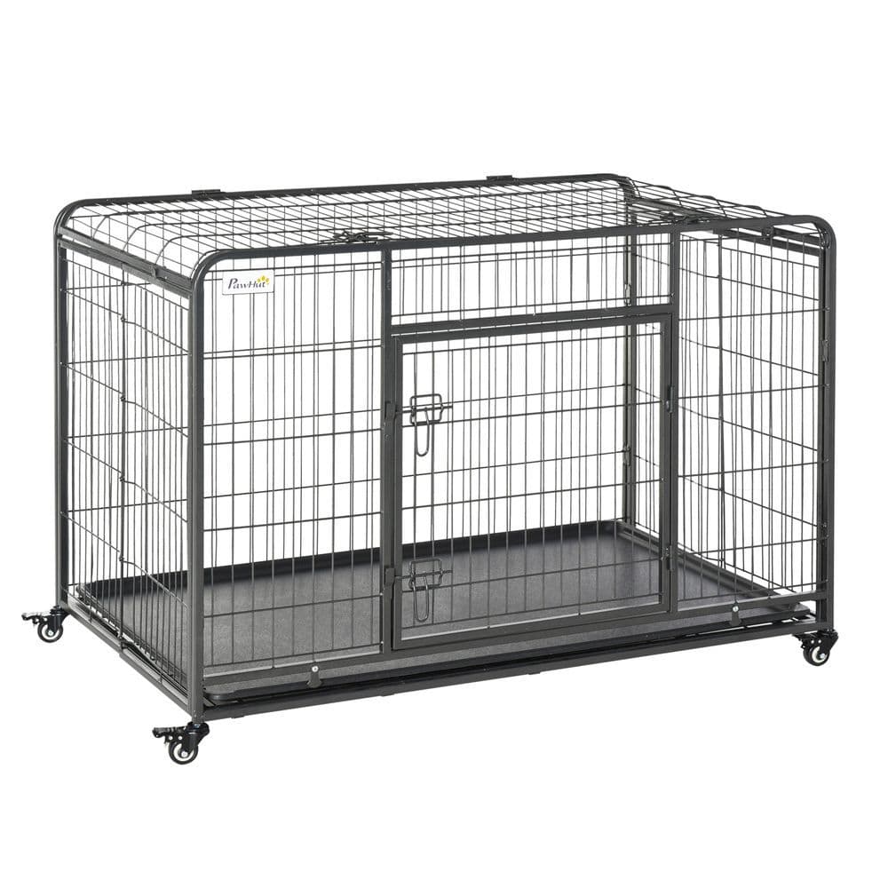 image-81x125cm Metal Dog Cage Kennel Locking Door & Wheels Extra Large Pets Pawhut