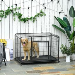 image-81x125cm Metal Dog Cage Kennel Locking Door & Wheels Extra Large Pets Pawhut
