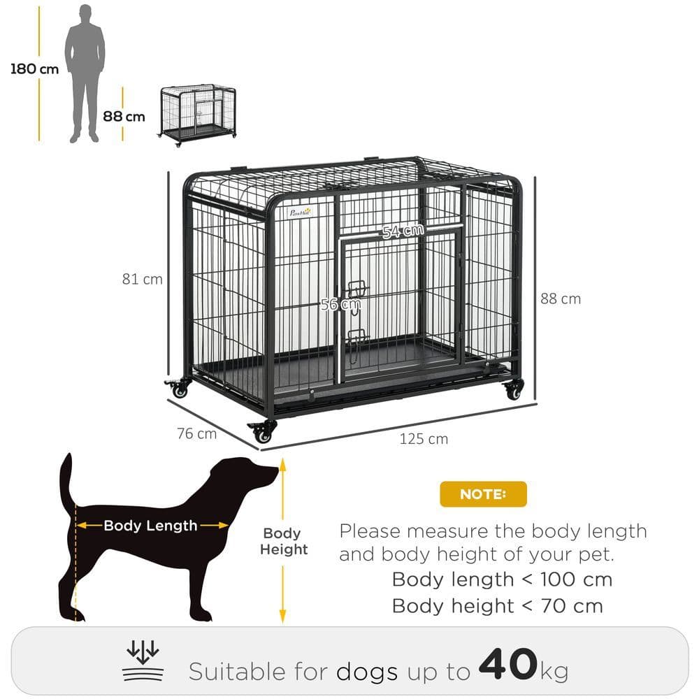 image-81x125cm Metal Dog Cage Kennel Locking Door & Wheels Extra Large Pets Pawhut