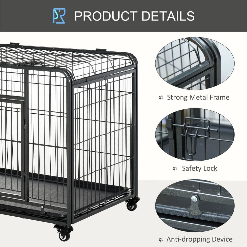 image-81x125cm Metal Dog Cage Kennel Locking Door & Wheels Extra Large Pets Pawhut
