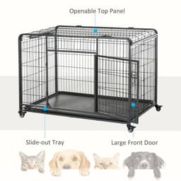 image-81x125cm Metal Dog Cage Kennel Locking Door & Wheels Extra Large Pets Pawhut