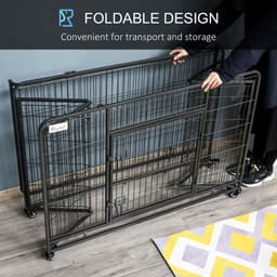 image-81x125cm Metal Dog Cage Kennel Locking Door & Wheels Extra Large Pets Pawhut