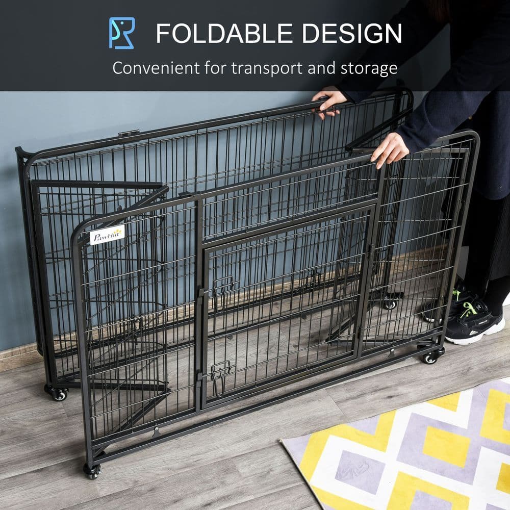 image-81x125cm Metal Dog Cage Kennel Locking Door & Wheels Extra Large Pets Pawhut