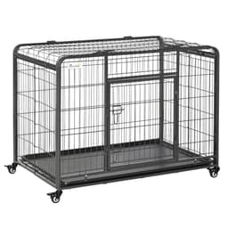 image-78x109cm Metal Dog Cage Kennel w/ Locking Door & Wheels Large Pets Pawhut