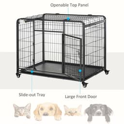 image-78x109cm Metal Dog Cage Kennel w/ Locking Door & Wheels Large Pets Pawhut