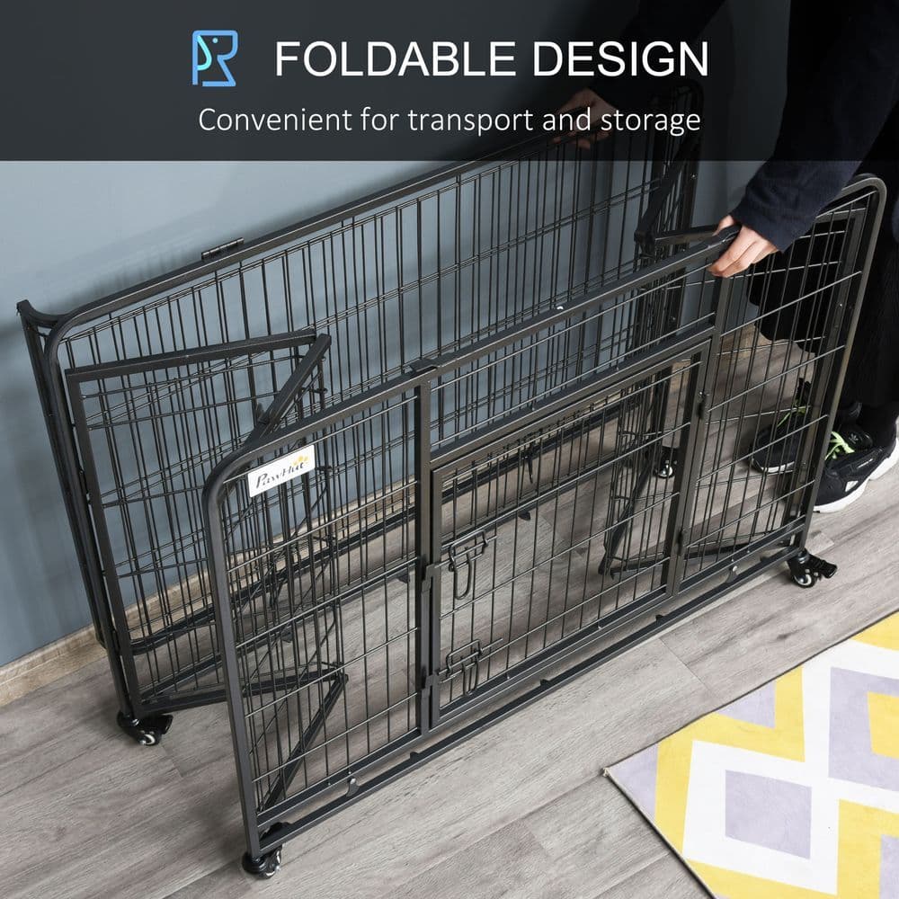 image-78x109cm Metal Dog Cage Kennel w/ Locking Door & Wheels Large Pets Pawhut