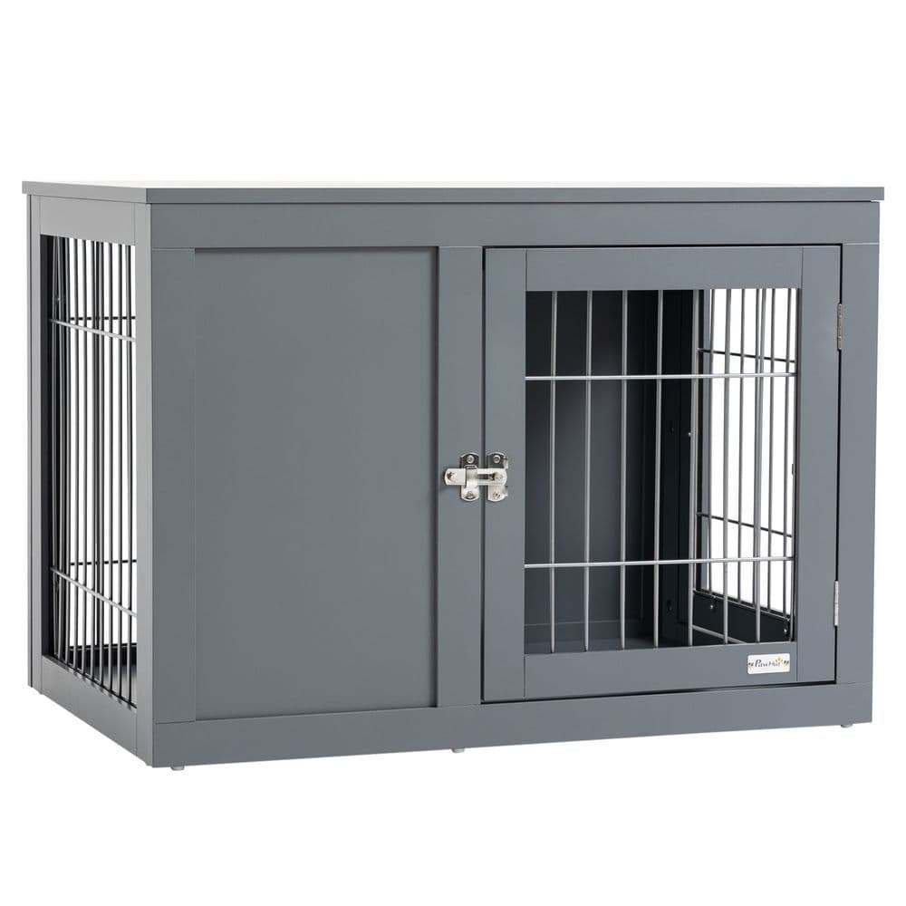 image-Furniture-Style Dog Crate Two Lockable Doors, for Small & Medium Dogs Pawhut