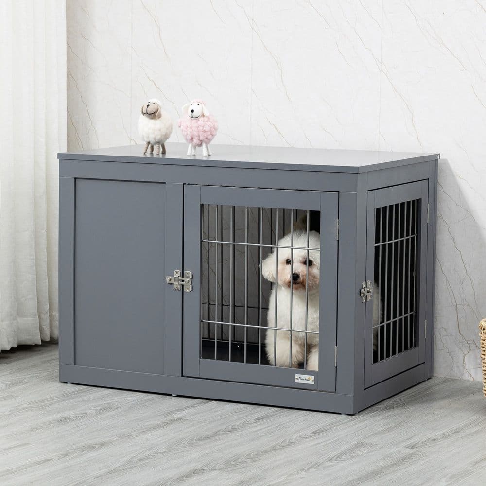 image-Furniture-Style Dog Crate Two Lockable Doors, for Small & Medium Dogs Pawhut