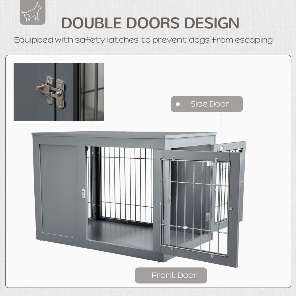 image-Furniture-Style Dog Crate Two Lockable Doors, for Small & Medium Dogs Pawhut