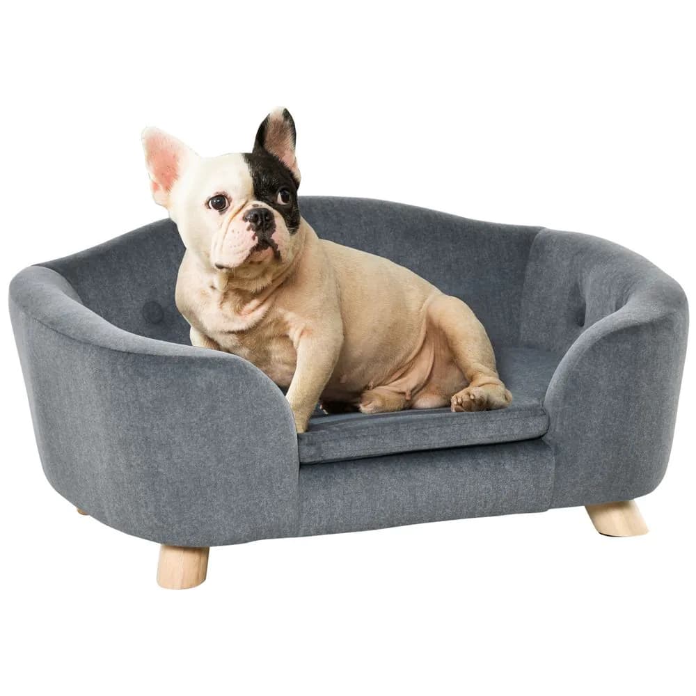 image-Pet Sofa Dog Couch, Short Plush, for Small Dog, 70 x 47 x 30 cm, Grey Pawhut