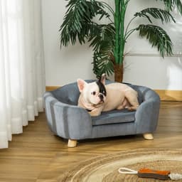 image-Pet Sofa Dog Couch, Short Plush, for Small Dog, 70 x 47 x 30 cm, Grey Pawhut