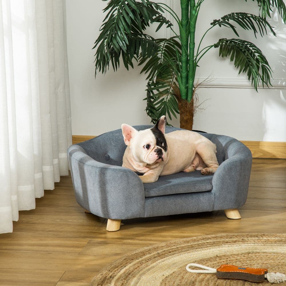 image-Pet Sofa Dog Couch, Short Plush, for Small Dog, 70 x 47 x 30 cm, Grey Pawhut