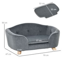 image-Pet Sofa Dog Couch, Short Plush, for Small Dog, 70 x 47 x 30 cm, Grey Pawhut