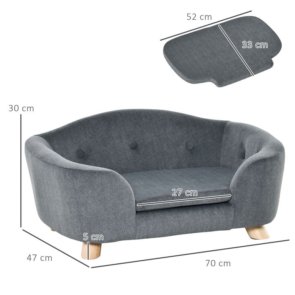 image-Pet Sofa Dog Couch, Short Plush, for Small Dog, 70 x 47 x 30 cm, Grey Pawhut