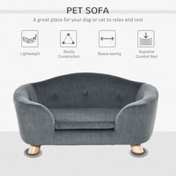 image-Pet Sofa Dog Couch, Short Plush, for Small Dog, 70 x 47 x 30 cm, Grey Pawhut