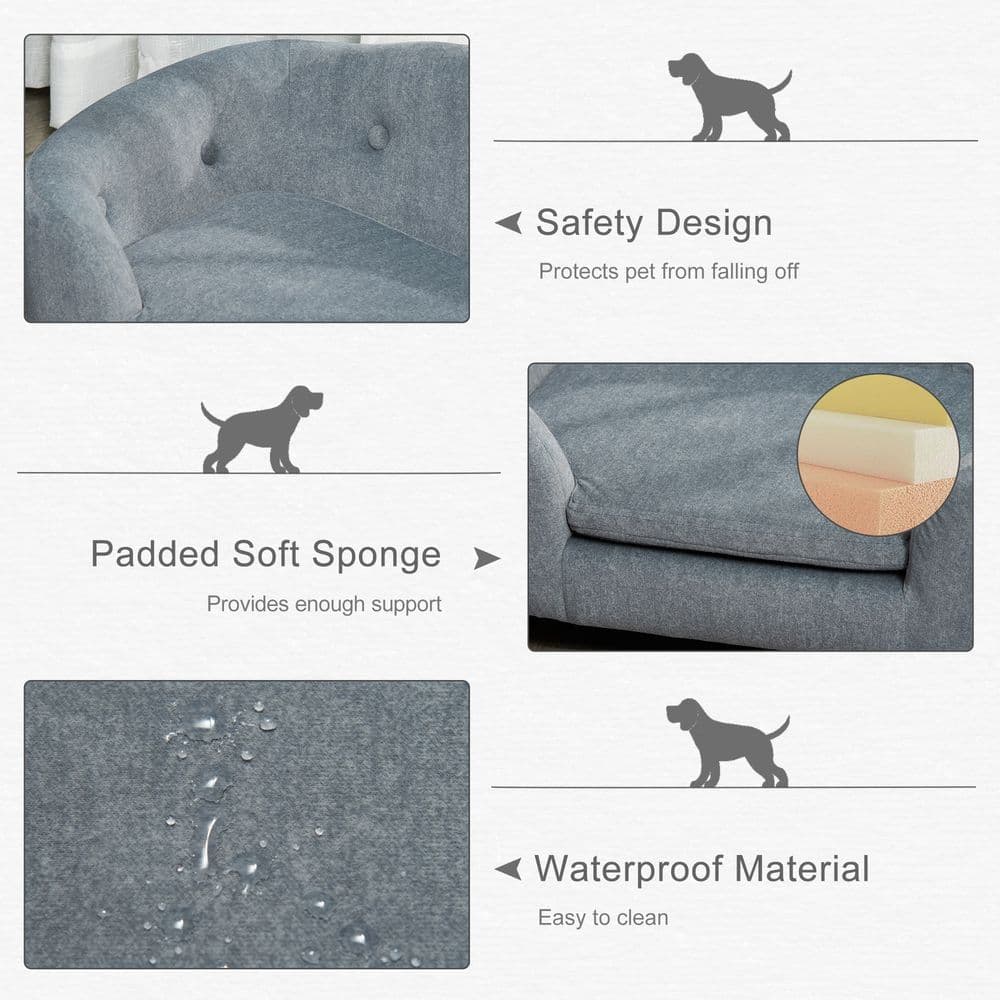 image-Pet Sofa Dog Couch, Short Plush, for Small Dog, 70 x 47 x 30 cm, Grey Pawhut