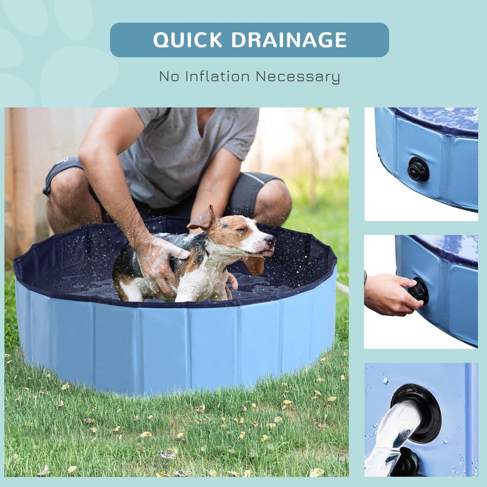 image-Pet Cat Dog Swimming Pool Indoor Outdoor Bathing Foldable Inflate 100cm Pawhut