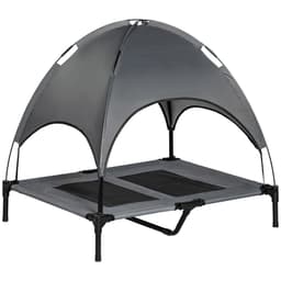 image-92 cm Elevated Dog Bed Cooling Raised Pet Cot UV Protection Canopy Grey Pawhut