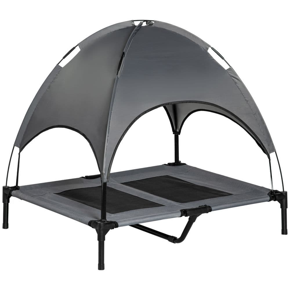image-92 cm Elevated Dog Bed Cooling Raised Pet Cot UV Protection Canopy Grey Pawhut