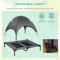image-92 cm Elevated Dog Bed Cooling Raised Pet Cot UV Protection Canopy Grey Pawhut