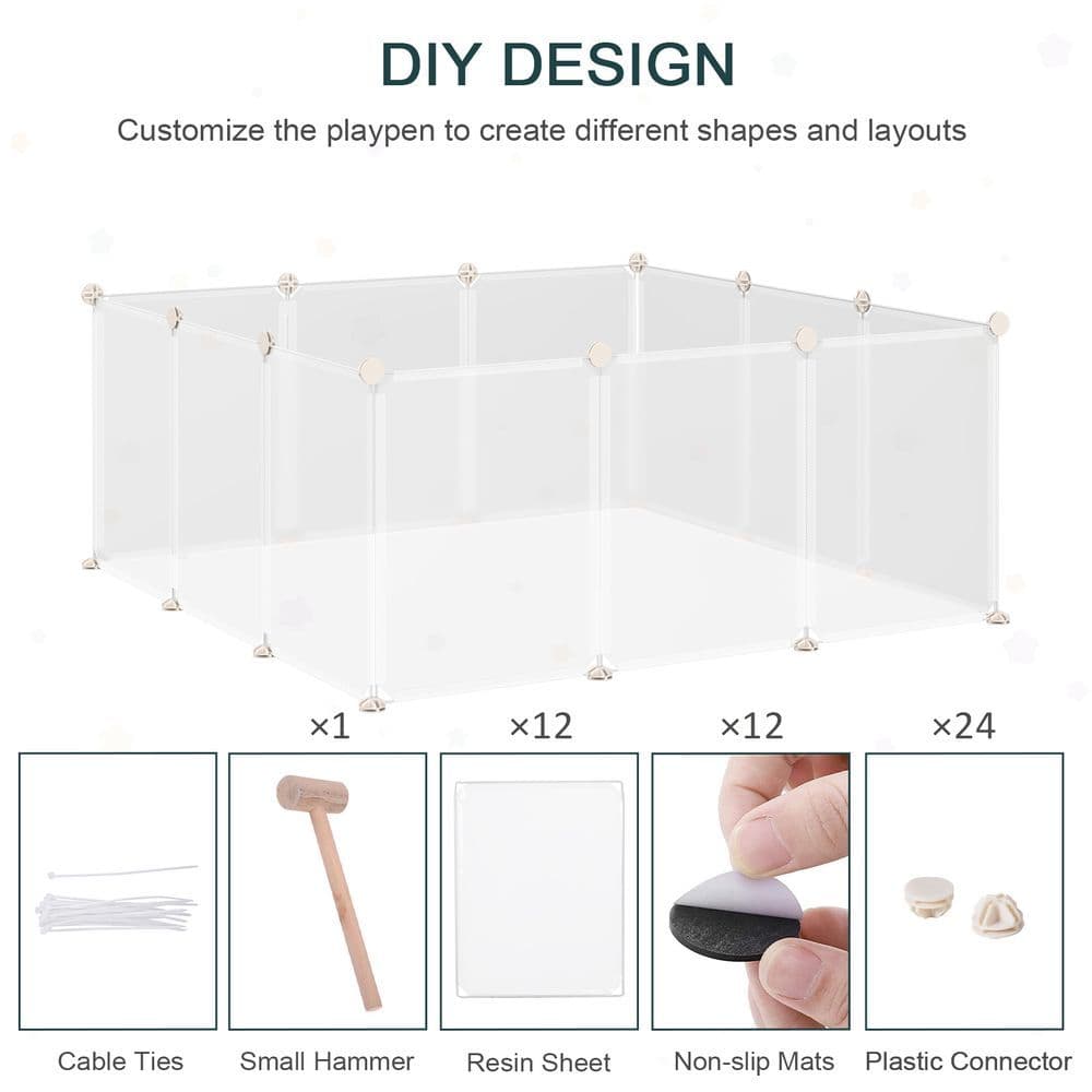 image-Pet Playpen DIY Small Animal Cage 12 Panels for Bunny Chinchilla Pawhut