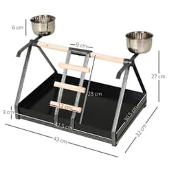 image-Portable Bird Stand Resting Stainless Steel Base Perch Ladder Bowls