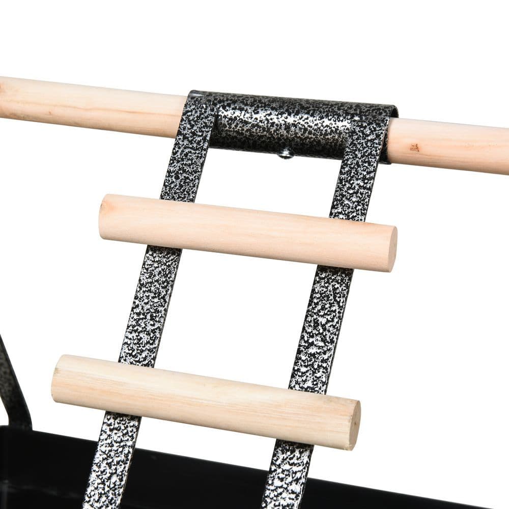 image-Portable Bird Stand Resting Stainless Steel Base Perch Ladder Bowls
