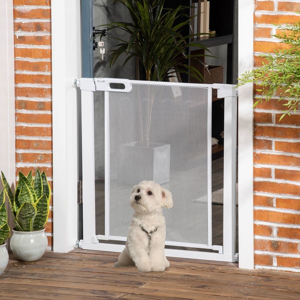 image-Pressure Fit Safety Gate for Stairs w/ Auto Close 75-82 cm - White Pawhut