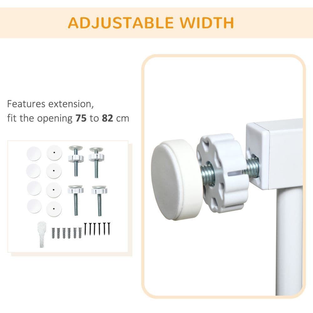 image-Pressure Fit Safety Gate for Stairs w/ Auto Close 75-82 cm - White Pawhut