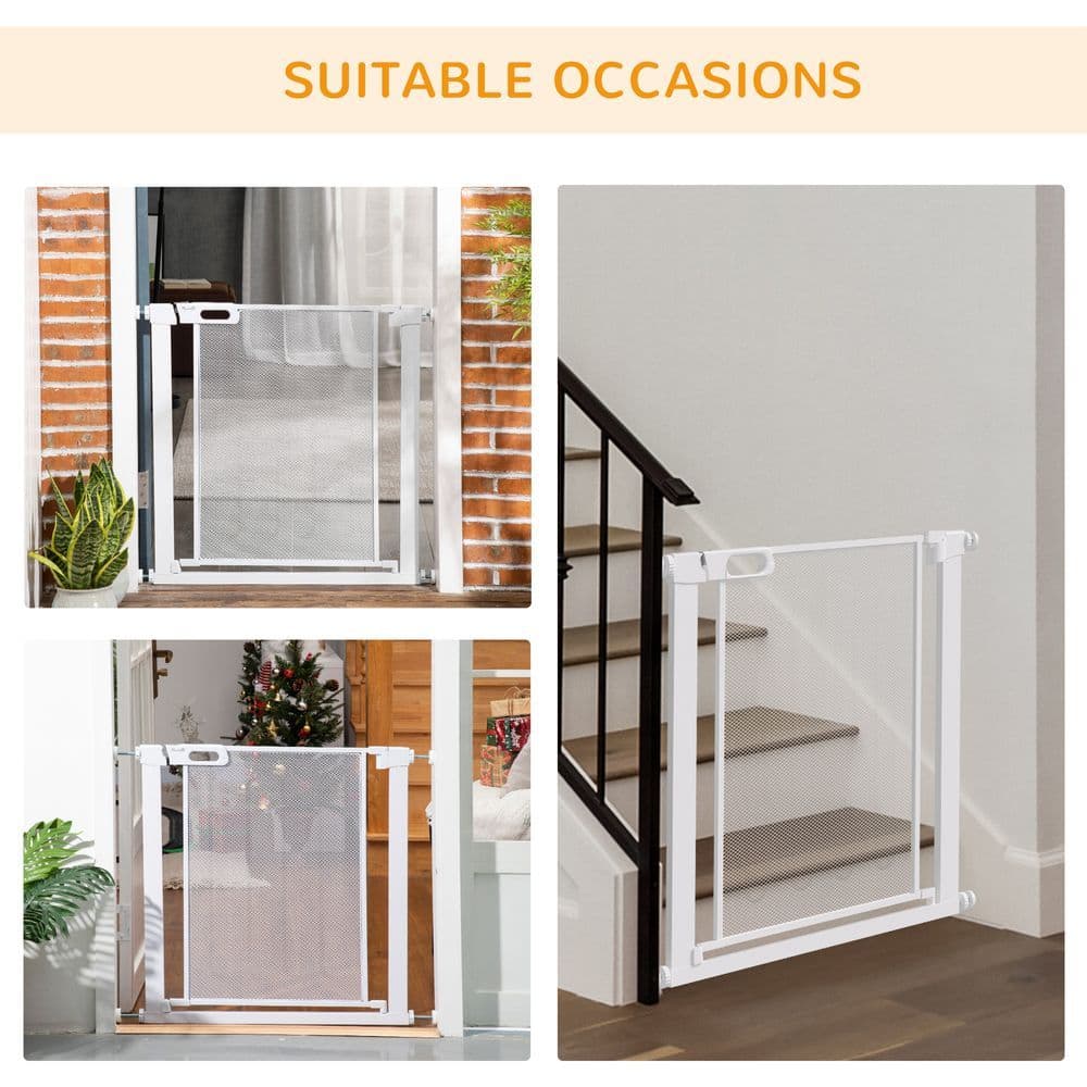 image-Pressure Fit Safety Gate for Stairs w/ Auto Close 75-82 cm - White Pawhut