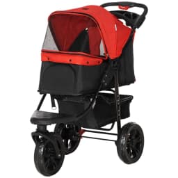 image-Folding 3 Wheel Pet Stroller Travel Adjustable Canopy Storage Brake Red Pawhut