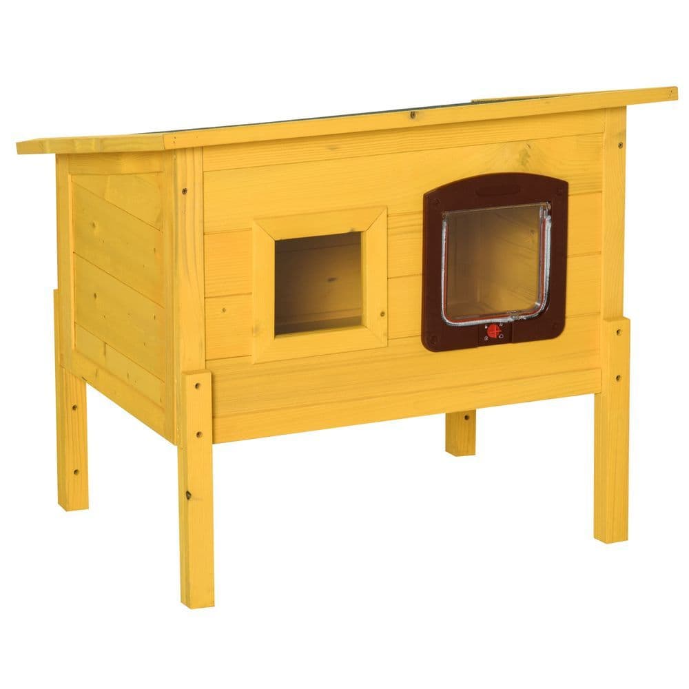 image-Wooden Cat House Pet Home Outdoor Waterproof Door Roof Shelter Garden Pawhut