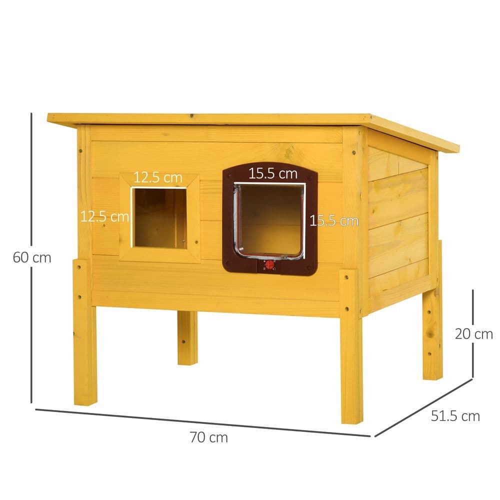 image-Wooden Cat House Pet Home Outdoor Waterproof Door Roof Shelter Garden Pawhut