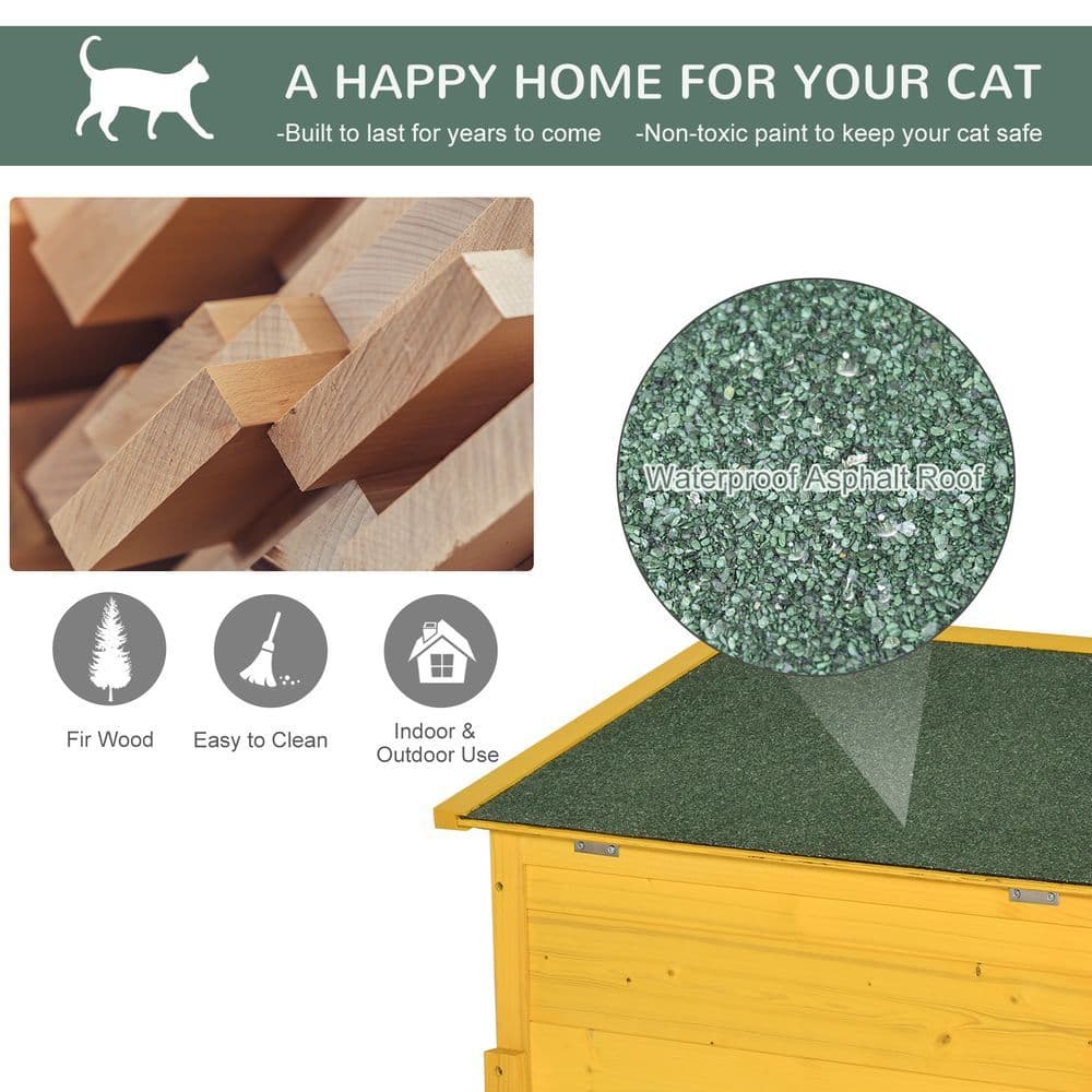 image-Wooden Cat House Pet Home Outdoor Waterproof Door Roof Shelter Garden Pawhut