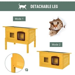 image-Wooden Cat House Pet Home Outdoor Waterproof Door Roof Shelter Garden Pawhut