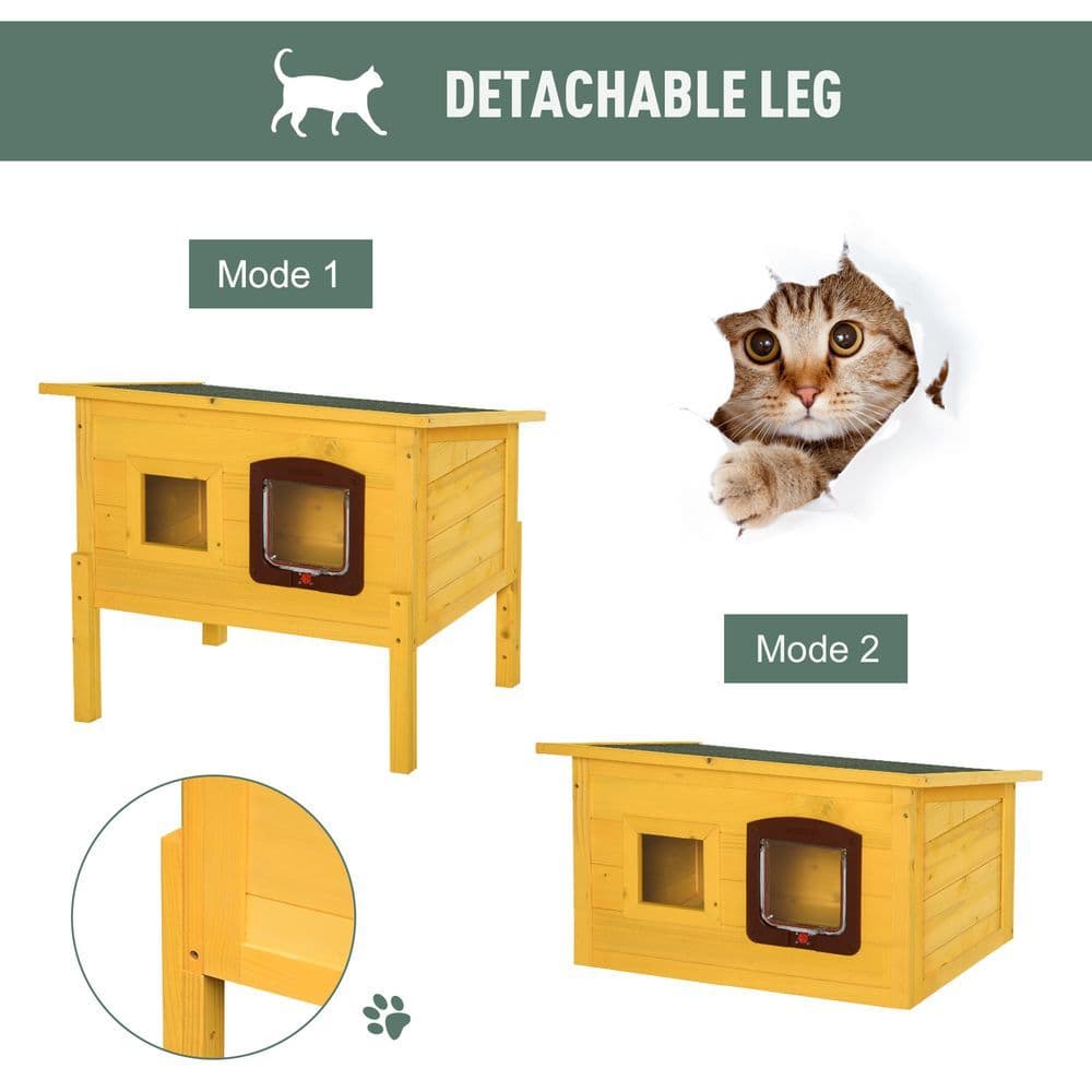 image-Wooden Cat House Pet Home Outdoor Waterproof Door Roof Shelter Garden Pawhut