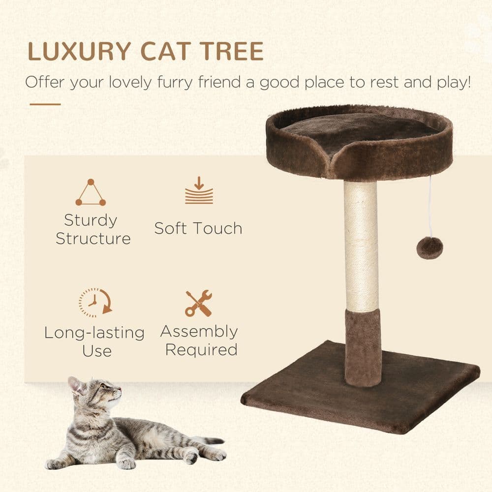 image-Small Cat Tree for Indoor Cats W/ Sisal Scratching Post Bed Cushion Toy Pawhut