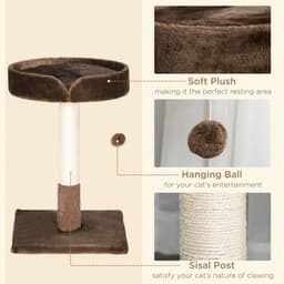 image-Small Cat Tree for Indoor Cats W/ Sisal Scratching Post Bed Cushion Toy Pawhut
