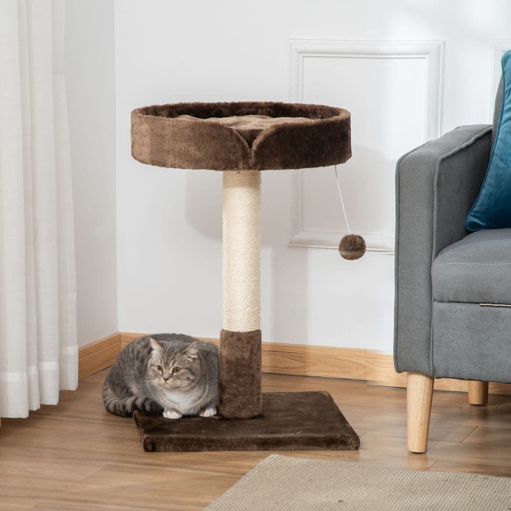 image-Small Cat Tree for Indoor Cats W/ Sisal Scratching Post Bed Cushion Toy Pawhut