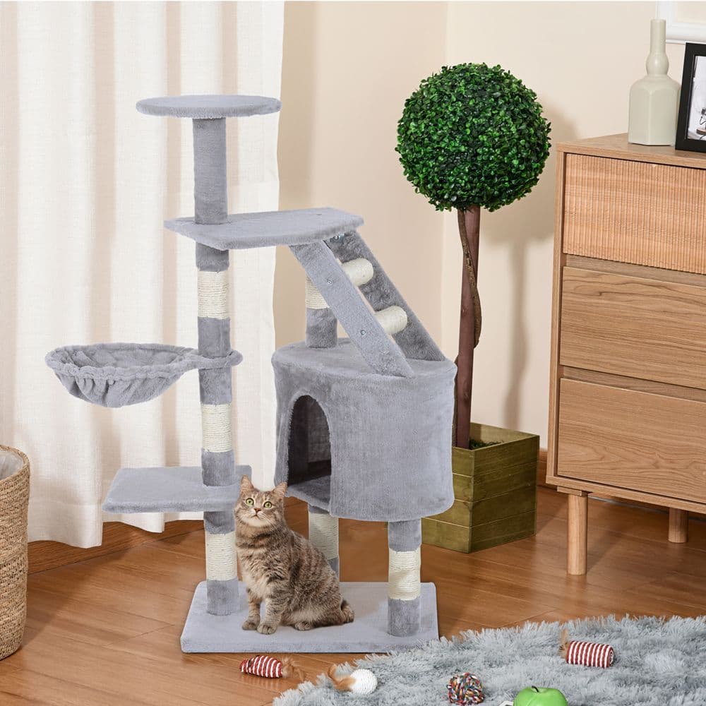 image-Deluxe Cat Tree Climb Post Kitten Scratching Condo Furniture Activity Pawhut