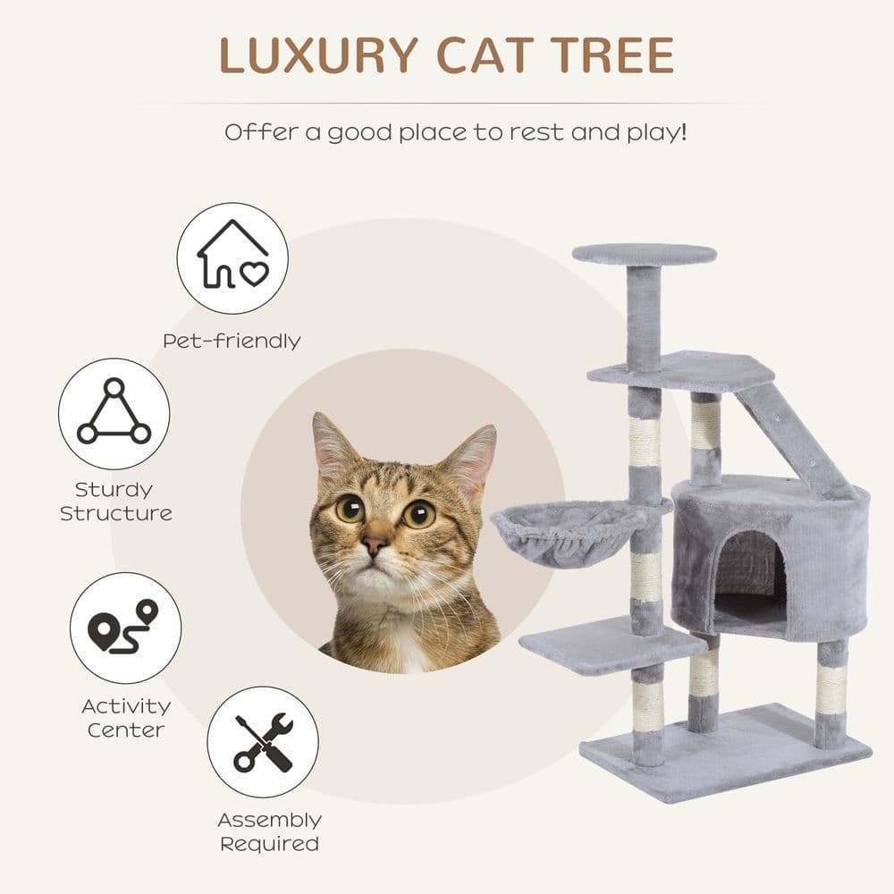image-Deluxe Cat Tree Climb Post Kitten Scratching Condo Furniture Activity Pawhut